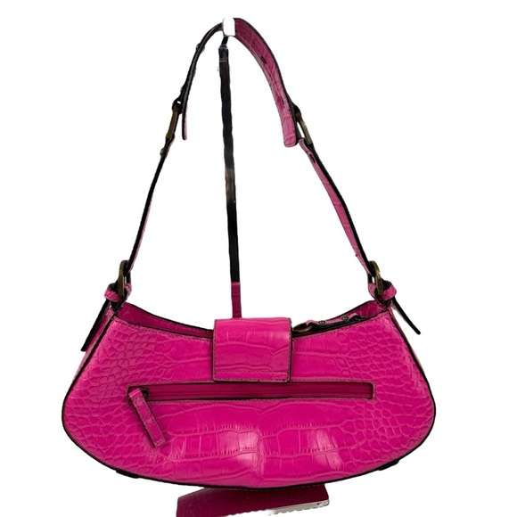 Guess Vintage Women's Mini Shoulder Bag Y2K Pink Croc Embossed Retro Barbiecore - Picture 4 of 16